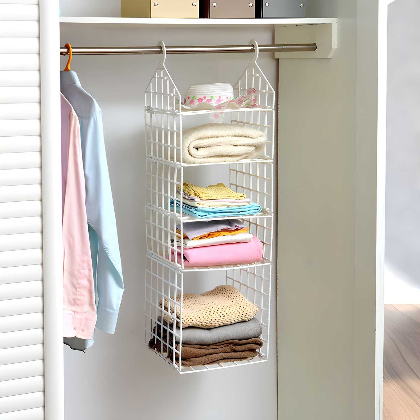 Hanging Organizer- 5 Layer Folding Clothes Storage Racks Hanging Organizer